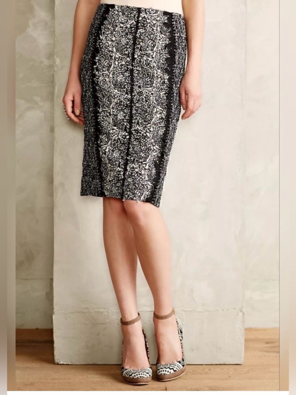 Beguilé by Byron Lars Black White Paisley Pencil Skirt Size 12